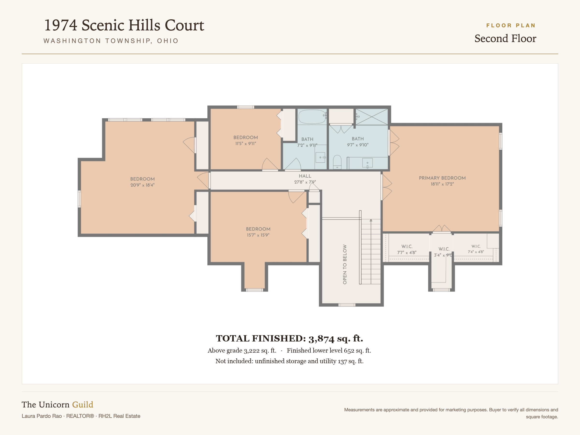 Upper level floor plan, 1974 Scenic Hills Court